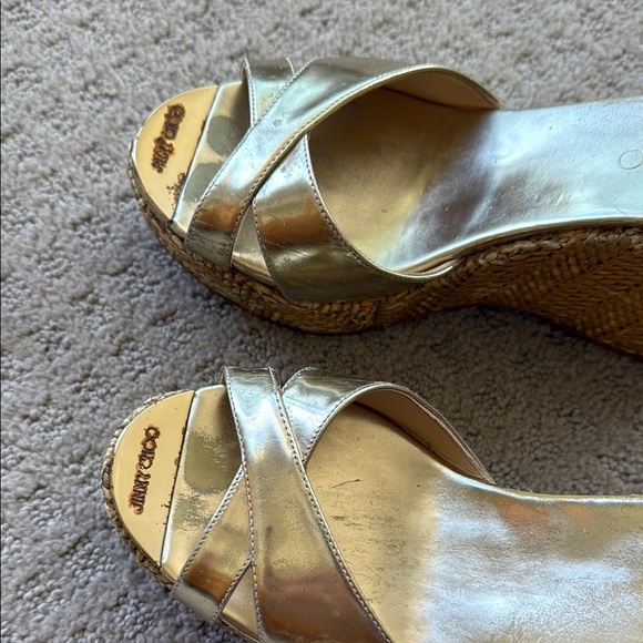 Jimmy Choo Gold Wedge Sandals with Metallic Finish - Picture 2 of 5